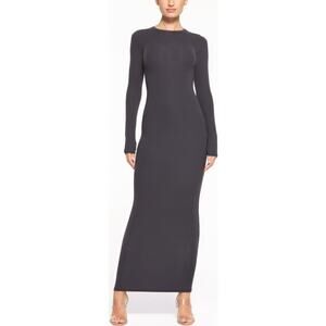 SKIMS Fits Everybody Dress Crew Neck Long Sleeve Bodycon Maxi Graphite NWT Small